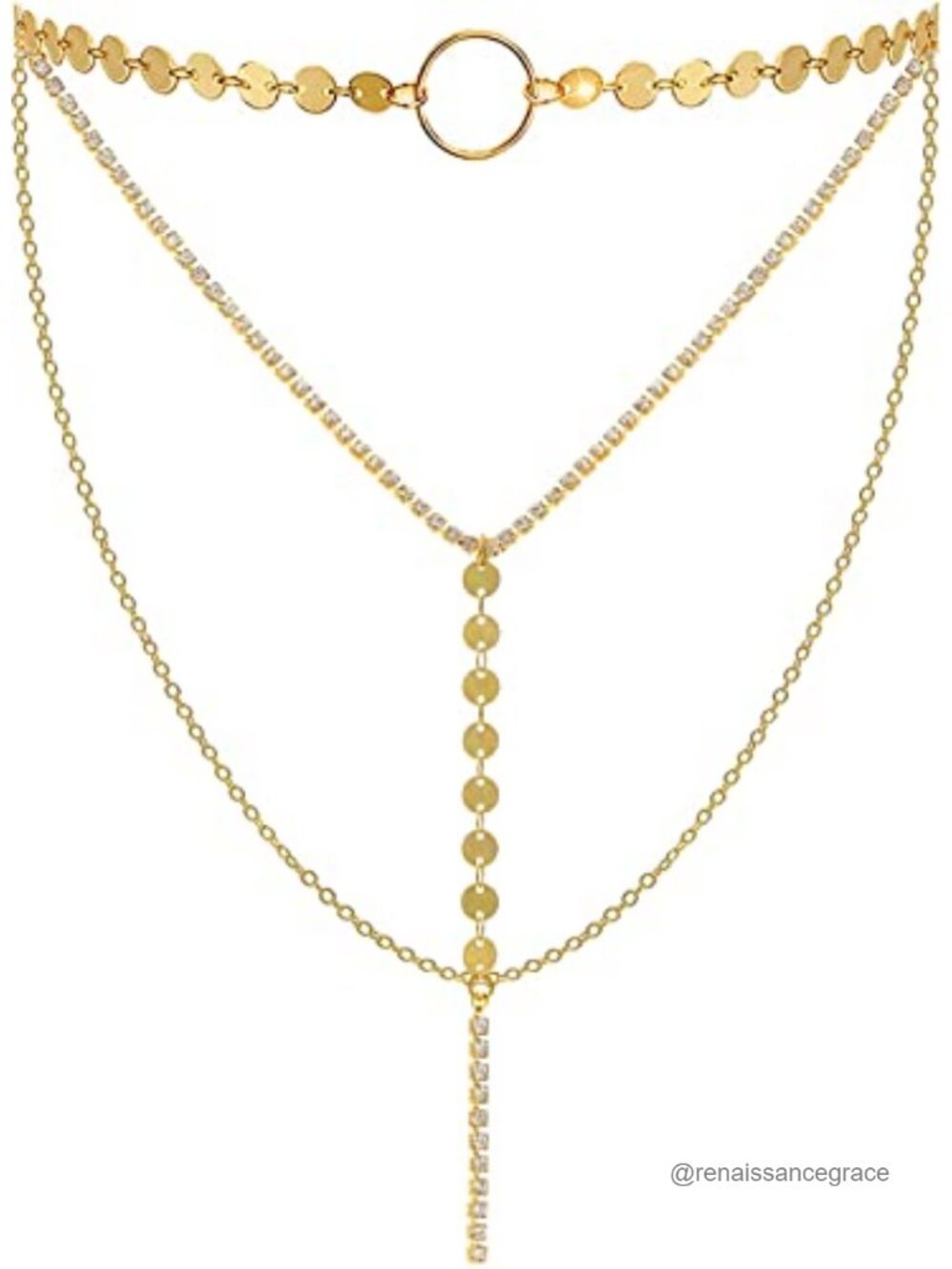Layered Sequins Choker Necklace Long Chain Alloy Jewelry Women